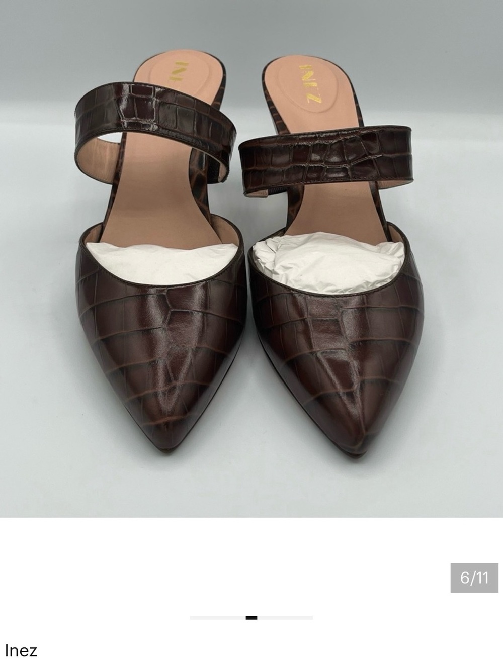 Inez Mora Pointed-Toe Mule in Cocoa Croco - Picture 3 of 6